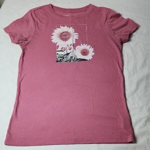 Aeropostale Classic Crew Pink Sunflower Graphic Women's T-Shirt Size Medium